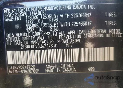 2018 Toyota Rav4 Adventure z USA, uszkodzony, nr VIN 2T3RFREV0JW717610